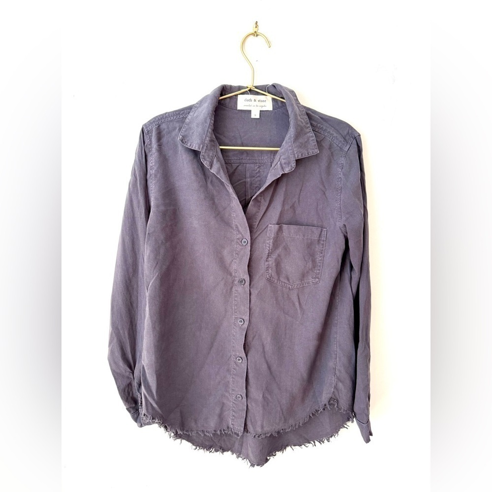 Cloth & Stone Fringe Button Down Shirt in Grey/ Purple